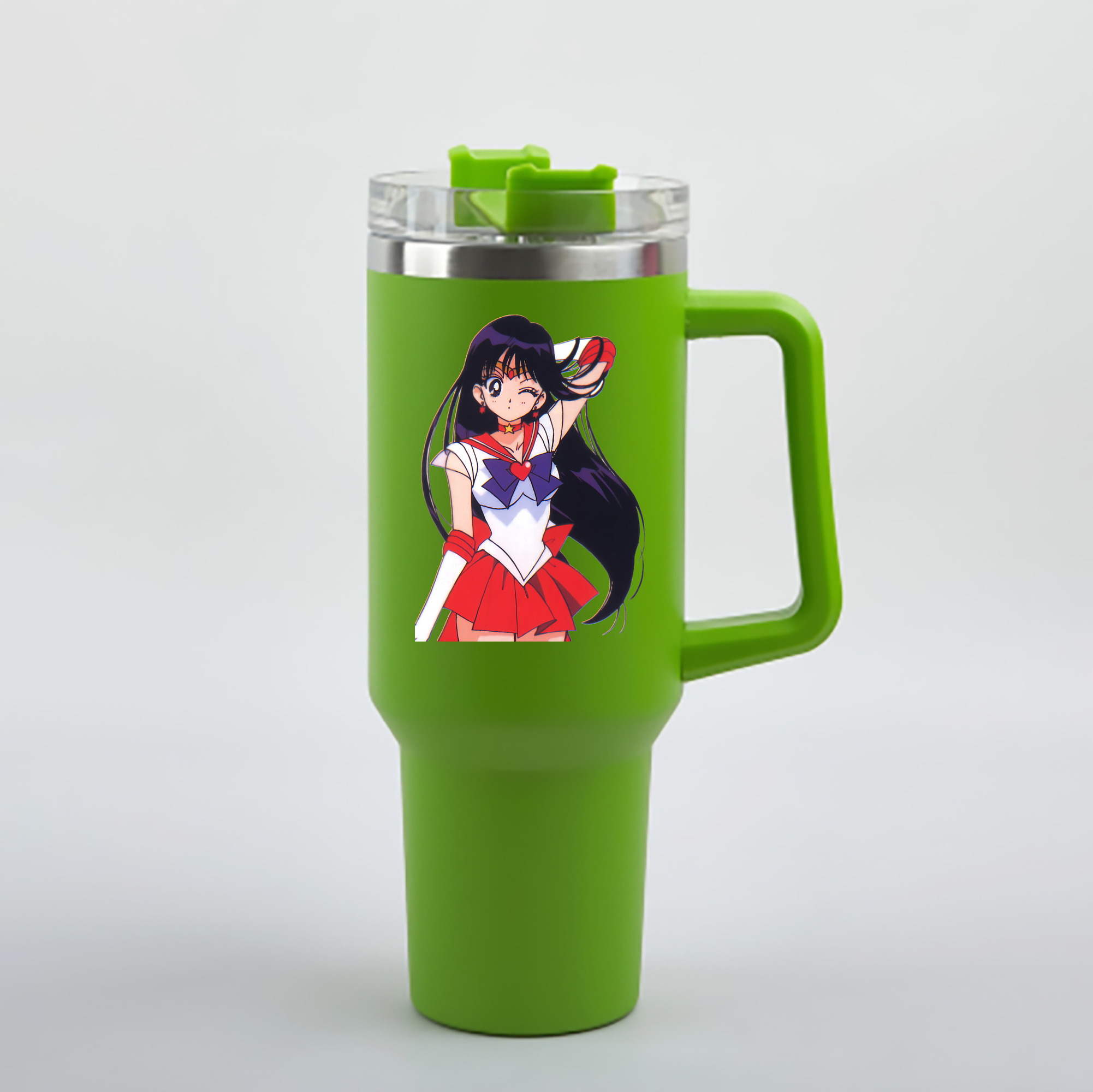 （画像用） 美少女戦士セーラームーン 火野レイ ひの レイ Sailor Moon Hino Rei （セーラーマーズ,Sailor Mars） 1200mL車用タンブラー - クリスタルステッカー（プラスチックストロー付き）